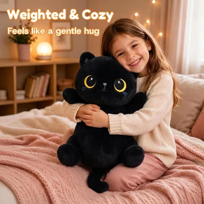 Black Cat Weighted Stuffed Animal, Soft Plush Toy Gift(10.6 Inch, 0.7 Lbs)
