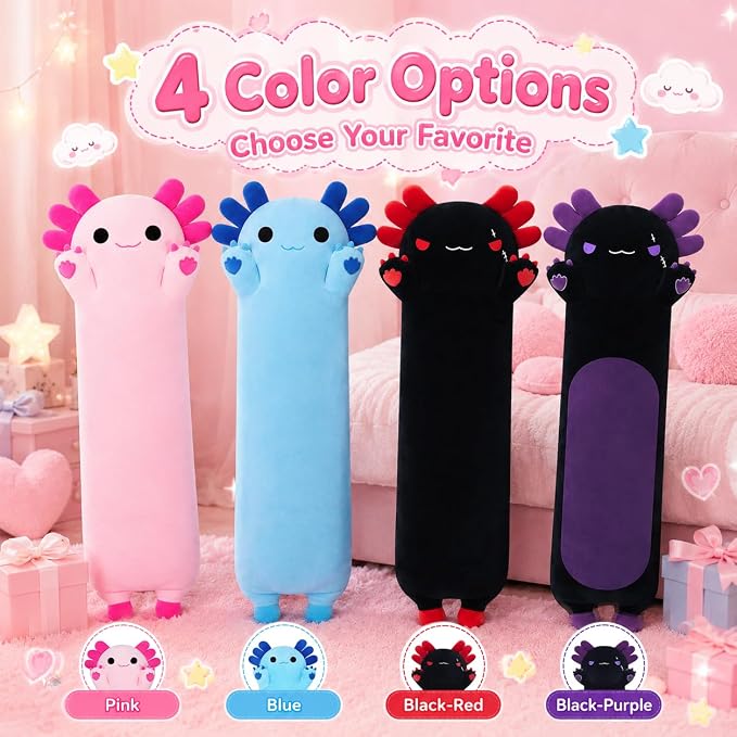 Long Axolotl Stuffed Animals 35.4 inch, Soft Long Axolotl Plush Pillow Cute Plush Pillow Gifts for Kids Girlfriend, Pink