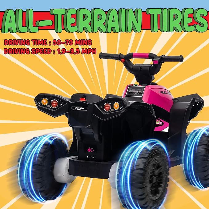 KerryYoo AT2 Kids ATV,12V 4 Wheeler for Kids 3-6,Electric Toddler Ride On Toys,Remote Control, High/Low Speeds, LED Lights, Bluetooth, and Off-Road Tires - Pink