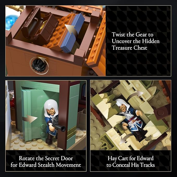 Wise Block Assassin's Creed Black Flag Havana Harbour Scene Building Set - Collectible Pirate Themed Build with 6 Minifigures for Fans, Building Block Gift for Adults Ages 18+, HA395106