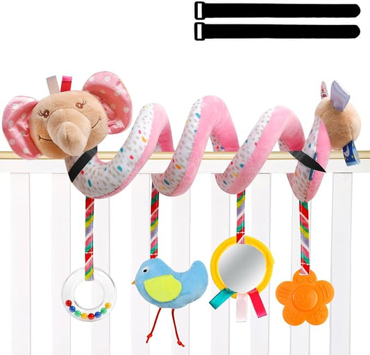 GKDOMS Baby Car Seat Toys Activity Stroller Toy for Boys Girls 0 3 6 9 10 12 Months, Spiral Hanging Plush Toys, Baby Shower Thank You Gifts