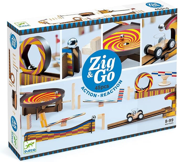 DJECO Zig & Go Wooden Domino Race Construction Set, 45 Pieces (35643)