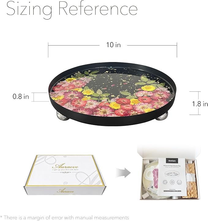 Auraeve All-in-One Resin Tray Craft Kit for Adults, Beige-Basic, 9.8" | 55Pcs Real Flowers, 10OZ Epoxy Resin, Metal Tray, Gift for Craft Lovers, Trinket Organizer, Décor