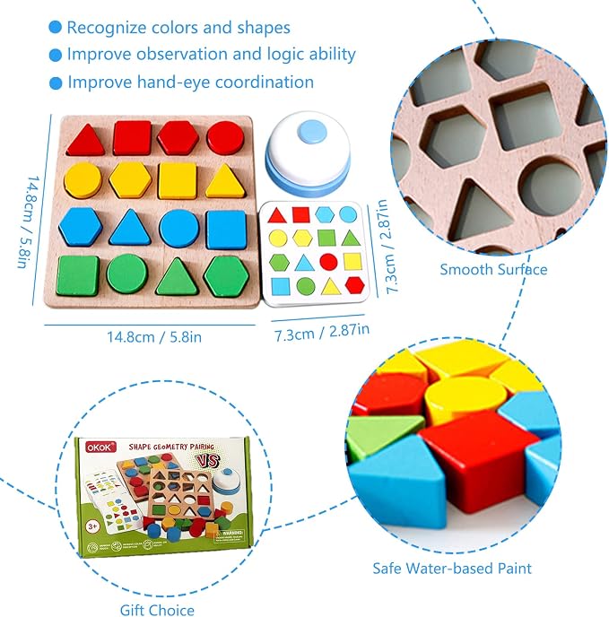 Shape Matching Game Color Sensory Educational Toy, Geometric Shape Quick Matching Board Game Montessori Learning Toys for Toddlers Kids Boys Girls (for 1 Player)