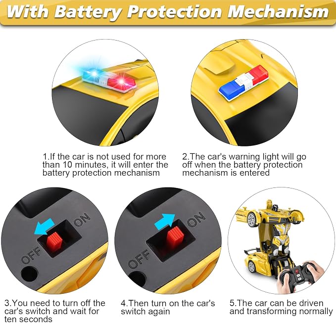 Remote Control Car, One-Button Transform Toys Car, 2.4GHz RC Cars 1:18 Scale, 360 Degree Rotation Police Car Toy Transforming into Robot Toy for Boys Girl Kids 4-7 8-12 6-8, Birthday
