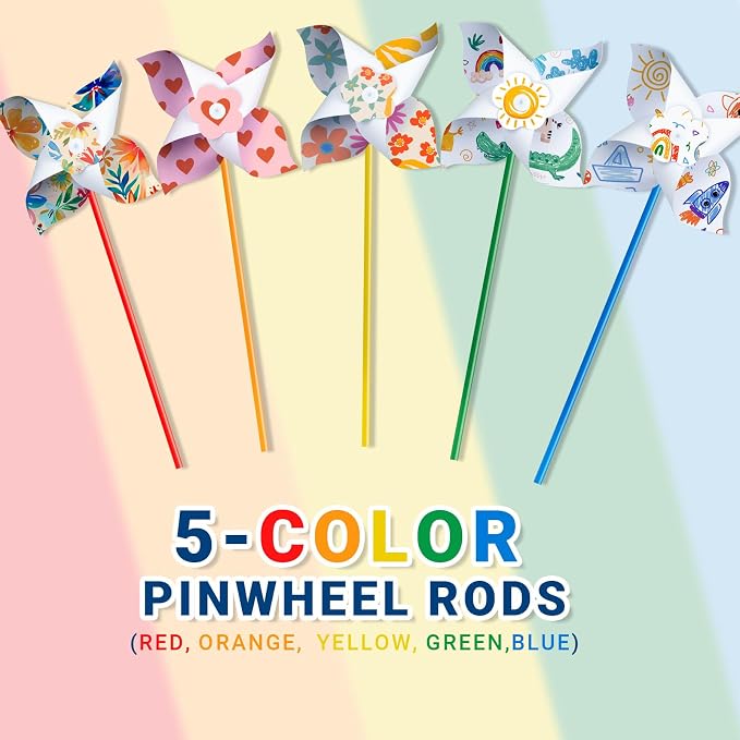 200 Pcs DIY Pinwheels Craft for Kids, Color Your Own White Pinwheel,Bulk Summer Pinwheel Craft Kit,Bulk Pinwheels for Spring Art and Creativity (200)