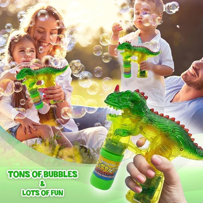 Haktoys Dinosaur Bubble Gun for Kids Automatic Bubble Machine Toy, Outdoor Bubble Maker Blower for Toddlers Boys Girls Backyard Play, 2 Pack