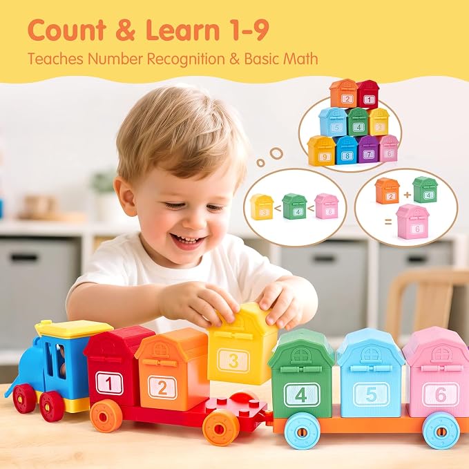 hahaland Toddler Learning Toys for 2 3 Year Old-Counting Matching & Sorting Activity Montessori Train Set with Farm Animals Finger Puppets Keys to Lock and Unlock Barn Birthday Easter Basket Stuffers