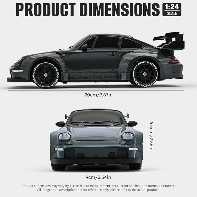 RC Drift Car,1:24 Scale Remote Control Car, 2.4GHz 20KM/H 4WD High Speed RC Cars for Kids with LED Light, Two Batteries,Drifting Tires,Racing Vehicle Toy for Adults Boys Girls Gray