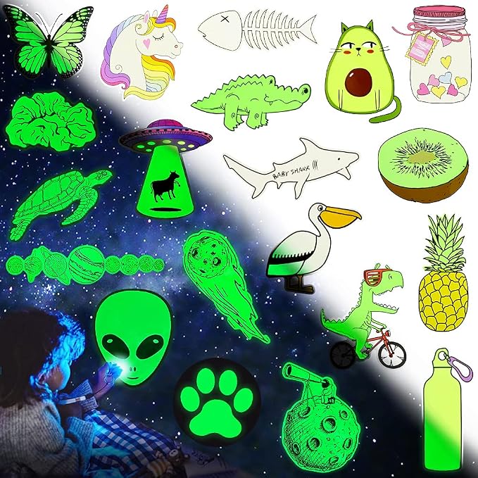 QTL Glow in The Dark Wall Stickers for Kids Glowing Party Supplies Waterproof Vinyl Stickers for Water Bottle Laptop 20Pcs
