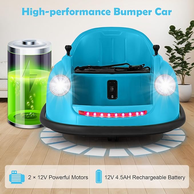 Costzon Bumper Car for Toddler, 12V Electric Kids Ride on Bumper Car with Remote Control, 360 Degree Spin, LED Lights, Music, Battery Powered Baby Bumping Toy Gift for Toddlers 2-5 Years Old (Blue)