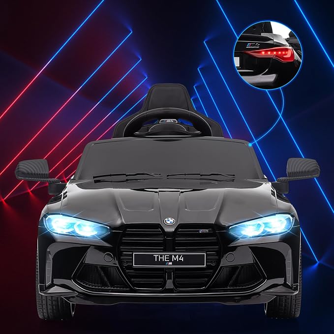12V Ride On Car for Kids，Licensed BMW M4 Battery Powered Vehicle Car for Boys and Girls, with Remote Control,3 Speed,Led Light,(Black)