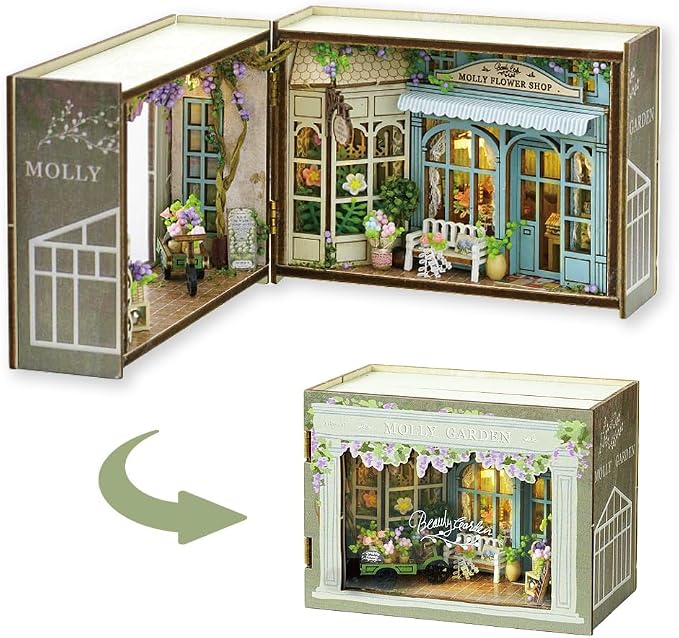 TuKIIE DIY Miniature Dollhouse Kit with Furniture, 1:32 Scale Opened & Closed Mini Cube Wooden Doll House Book Nook Creative Room for Kids Teens Adults(Molly Garden)