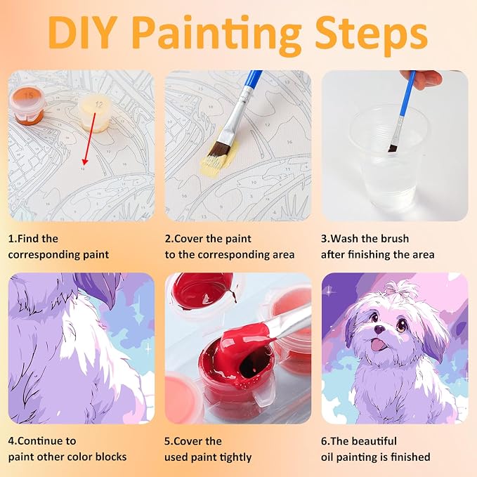 Paint by Numbers Kit for Kids with Frame, Dog Paint by Numbers for Kids Ages 4-8-12, DIY Dog Acrylic Oil Painting for Home Wall Art Decor 7.8x7.8 inch (with Frame Easel)