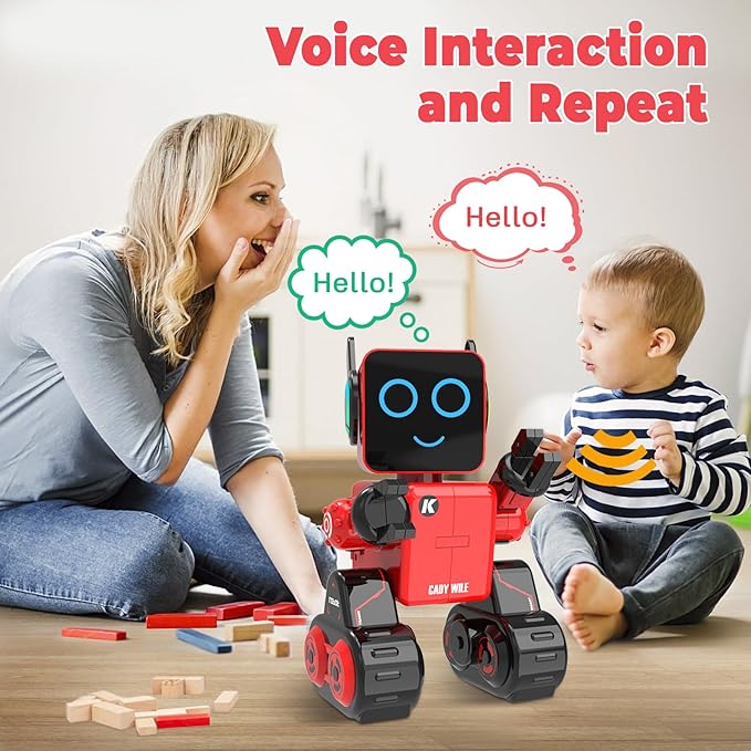 okk Robot Toys for Kids, Programmable Remote Control Robot, Interactive Toys with Coin Bank, LED and Tray, Walking Talking Singing Dancing Gift for Boys Girl（Red）