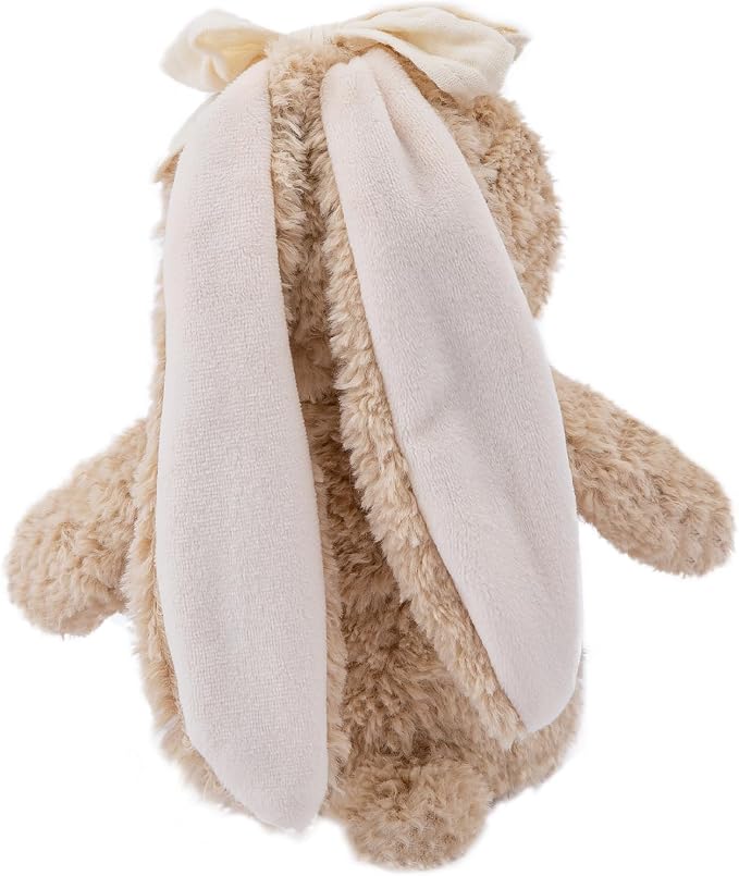 Bunny Stuffed Animal Soft Rabbit Cuddly Toy 8'' Long - Eared Brown Plush Bunny with Cream Bow Plush Toys for Babies and Toddlers
