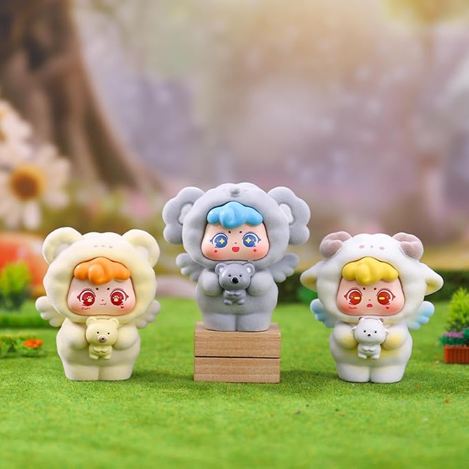 YAMSLAM Sweet Angel Series Mini Fluffy Animal Box Cute Action Figures Collectible Toy Surprise Mystery Box Dolls Home Decor Birthday Gift, Random 1pc of 7 Styles