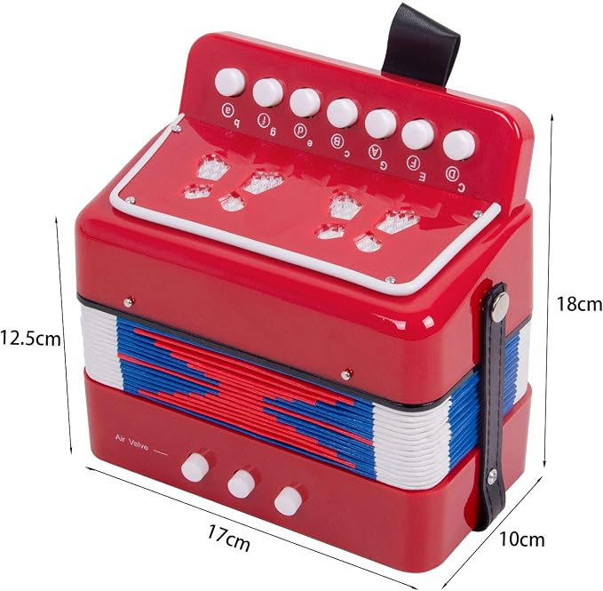 Button Accordion, Horse 10 Keys Control Kids Accordion Musical Instruments for Kids Children Beginners Lightweight and Environmentally-friendly (Red)