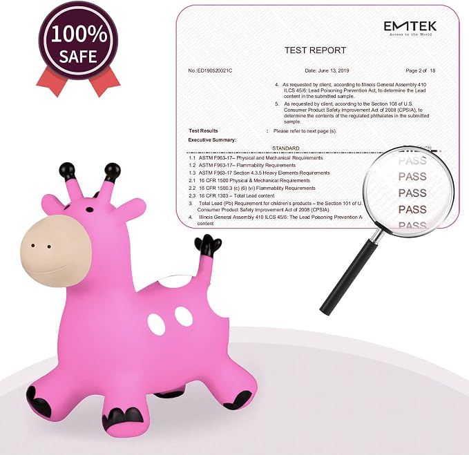 INPANY Giraffe Pink Bouncy Horse Hopper - Toddler Hopping Toys, Inflatable Animal Hopper, Jumping Horse, Outdoor Indoor Ride on Rubber Bouncer, Birthday Gift for 2 3 4 Year Old Boy Girl