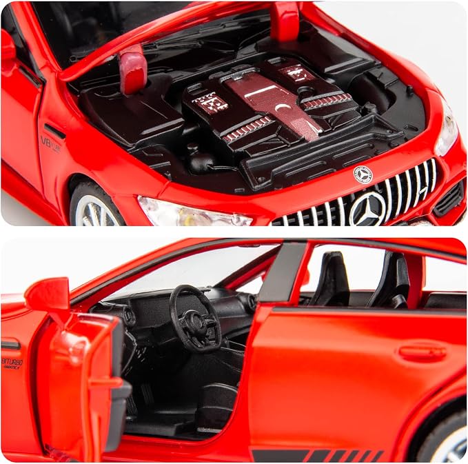 WAKAKAC 1/32 AMG GT63 Model Car Zinc Alloy Diecast Collectible Toy Car Pull Back with Light and Sound Toy Vehicle for 3+ Years Old Kids(Red)