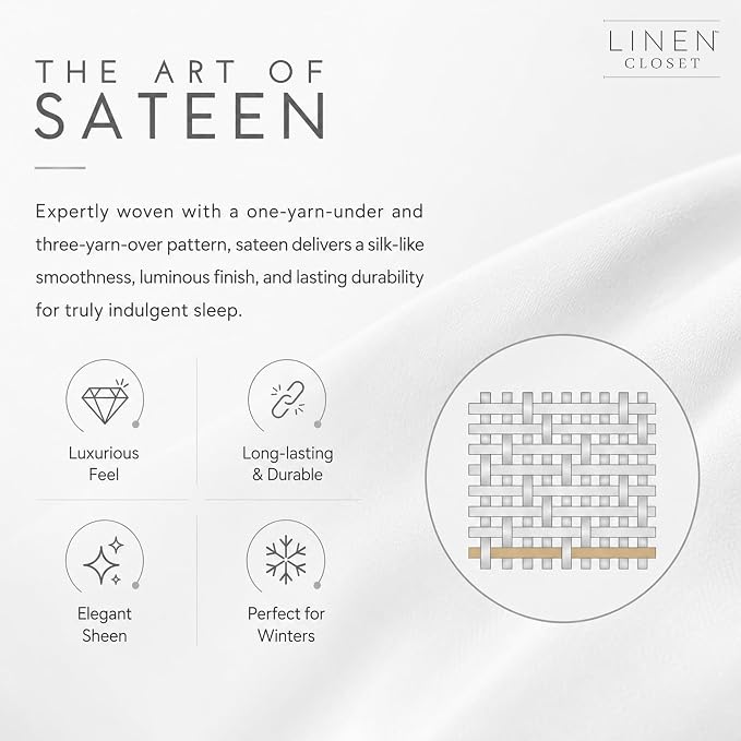 Linen Closet Luxury 1200 Thread Count Queen Sheet Set, 4 Pcs, Cotton Rich, Beige, Soft, Durable & Wrinkle Resistant Sateen Sheets, Includes 16" Deep Pocket Fitted Sheet, Home & Hotel Essentials