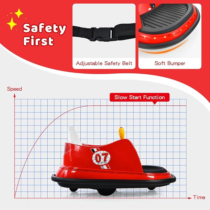 HONEY JOY 12V Toddler Bumper Car, Battery Powered Baby Ride on Bumper Car, Dual Joysticks, Flashing LED Light & 360 Degree Spin, Electric Vehicle Ride on Toys w/Remote Control, Gift for Boys Girls