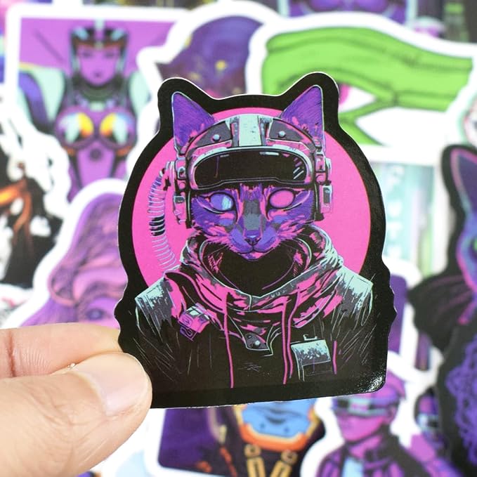 QTL Cyberpunk Stickers for Teens Adults, Vaporwave Party Supplies, Waterproof Vinyl Stickers for Laptop and Water Bottles, 75PCS