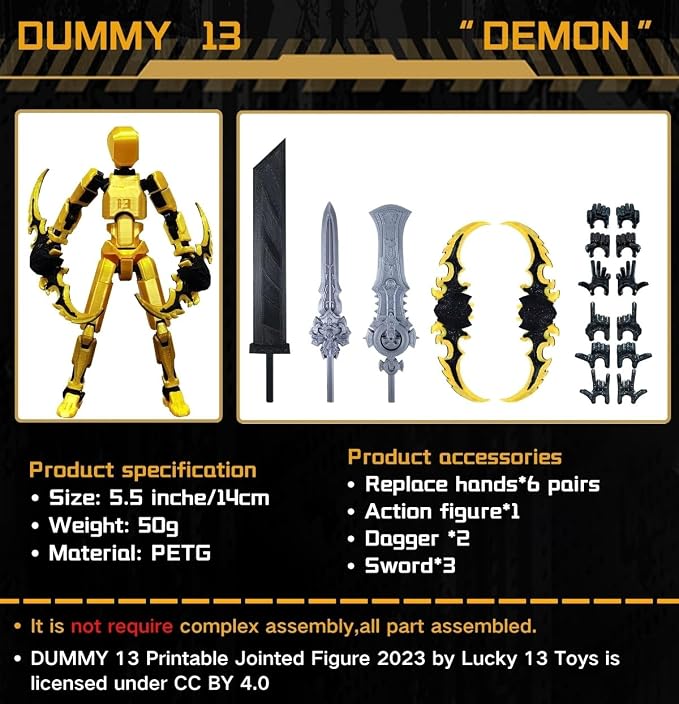 altuco Titan 13 Action Figure Set for Kids,T13 Action Figure with Multiple Accessories,3D Printed Dummy Robot 13 Desktop Decorative Toy for Boys (Gold)