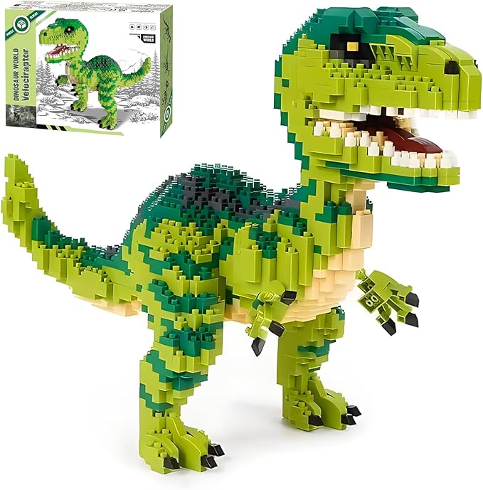 CSNRHG Dinosaur Tyrannosaurus Rex Building Blocks Velociraptor Model Decor Micro Mini Blocks Toy Birthday for Age 6+ Children Adults Teens 1457 Pieces