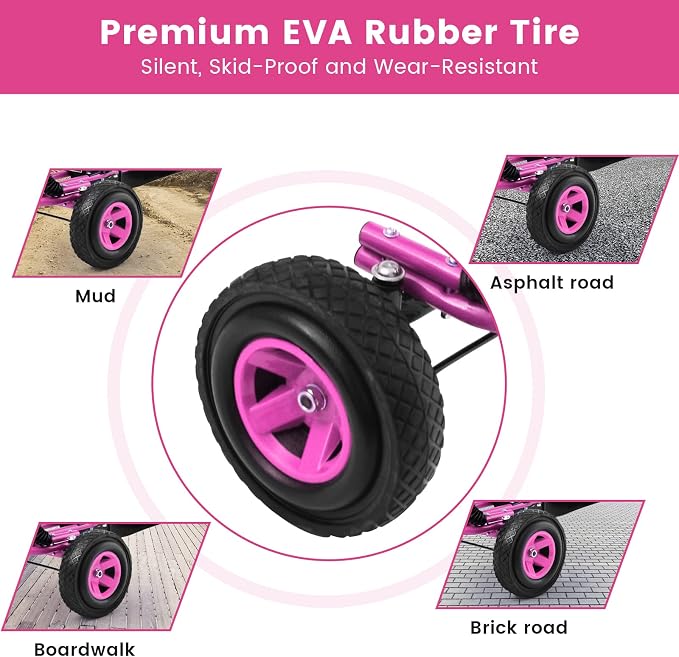 Costzon Go Kart for Kids, 4 Wheel Off-Road Pedal Go Cart w/Adjustable Seat, Steering Wheel, 2 Safety Brakes, EVA Rubber Tires, Ride-On Toys, Outdoor Racer Pedal Car(Pink, 40" L x 24''W x 24.5''H)