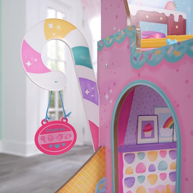KidKraft 20242 Wooden Doll House Candy Castle Toy Set with Unicorn Llama Figure and Ice Cone Lift for Dolls, Toy for Children from 3 Years