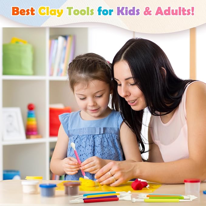 2 Set Air Dry Clay Tools, 18PCS Polymer Clay Tools Kit for Modeling, Plastic Clay Tools Sculpting for Kids, Adults, Molding, Shaping, Carving, Dotting, Trimming, Pottery, Craft Supplies Accessories
