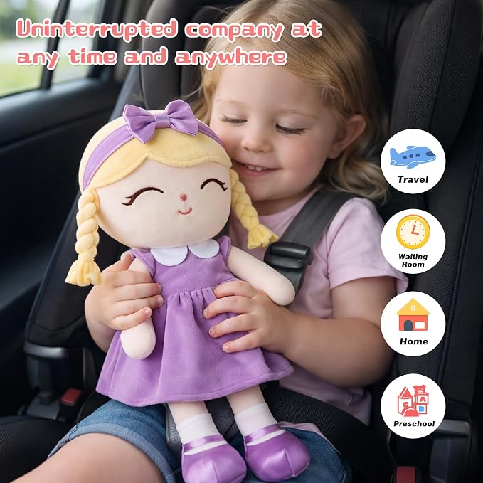 Soft Baby Doll Toys 16inch, Baby Rag Doll for One Year Old Girl Birthday Gift,Princess Style Plush Toys for Toddler Kids Infants (Purple)