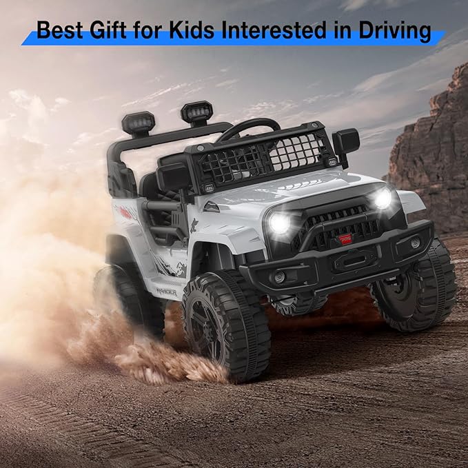 GarveeLife 12V Kids Electric Ride On Truck Car w/Parent Remote Control, Spring Suspension, LED Lights & AUX Port | Outdoor Ride Toy for Boys Girls