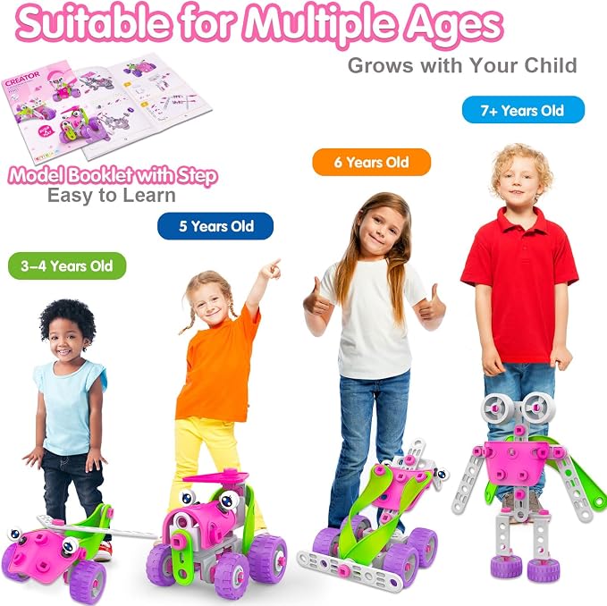 STEM Toys for 4 5 6 7 8+ Year Old Girl Birthday Gifts Pink Educational Building Toys for Kids Ages 4-8 5-7 8-10 Stem Kits Activities Construction Toys for Girls 4-6 6-8 Engineering Creative Games
