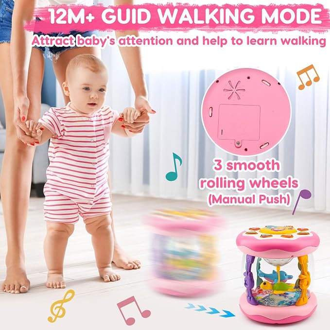 Baby Girl Toys Ocean Projector Rotating Musical Light Up Tummy Time Toy Infant Aquarium Crawling Toys Babies Girls First Birthday Newborn Shower Gifts