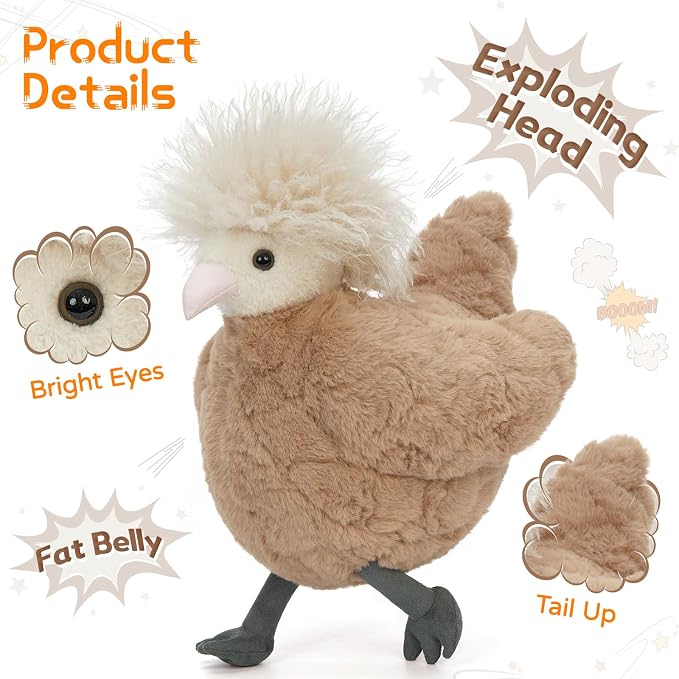 MorisMos Chicken Stuffed Animal, 14 Inch Soft Chicken Plush Toy with Fluffy Crest Hair, Cute Polish Chicken Farm Animal Plushie for Room Decor, Birthday Christmas Easter Gifts for Kids & Adults