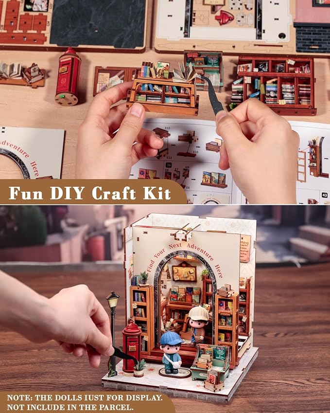 CUTEBEE Book Nook Kit - DIY Miniature House Dollhouse Kit for Adults and Teens, Booknook Tiny House Bookstore Library Bookshelf Decor 3D Wooden Puzzle, Gifts for Family, Friends (Jack’s Bookery)