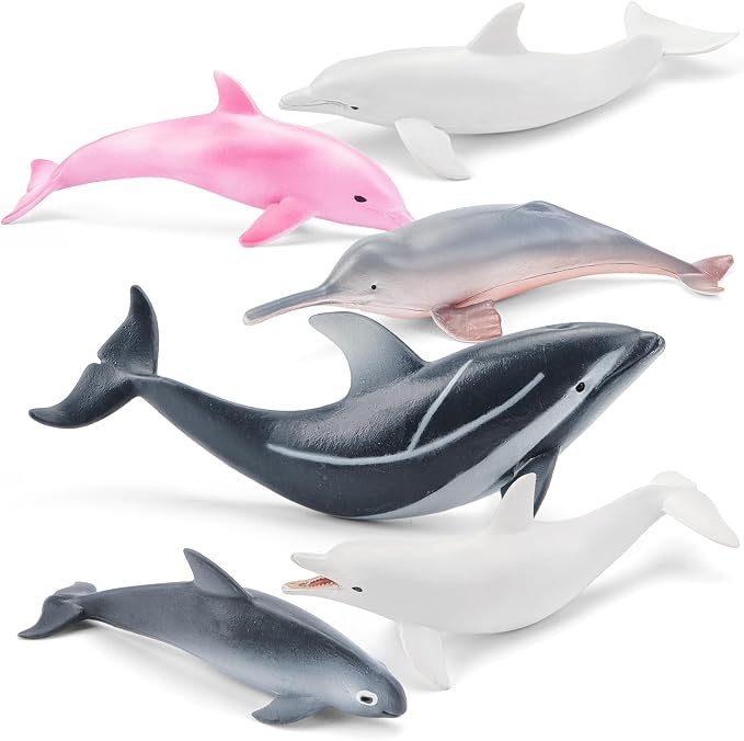 6PCS 5" Realistic Dolphin Figurines Toy for Toddlers, Ocean Animal Bath Toys for Kids, Dolphin Cake Toppers & Birthday Party Favors & Gifts for Boys & Girls