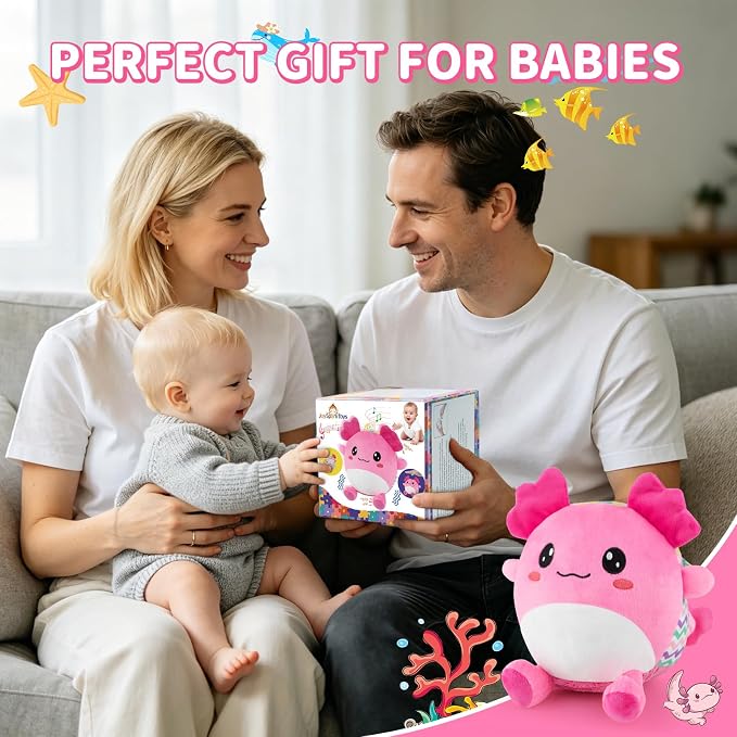 Baby Toys for 1 Year Old Girl Gifts, Pink Dancing Crawling Axolotl Interactive Baby Toy for 6-12-18 months, Rechargeable Musical Plush Toy with 50 Songs, Voice Recorder, Baby Girl Toddler Toys Age 1-3