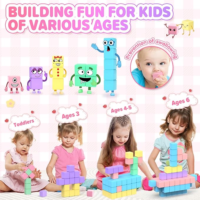 45pcs Magnetic Blocks for Kids Ages 3-5,Magnetic Building Blocks for Toddlers Girl Toys,Creative Sensory Toys 4-8 Magnet Cubes Toys Gifts for 3 4 5 6 7 8 Year Old Boys & Girls Birthday Christmas Gift