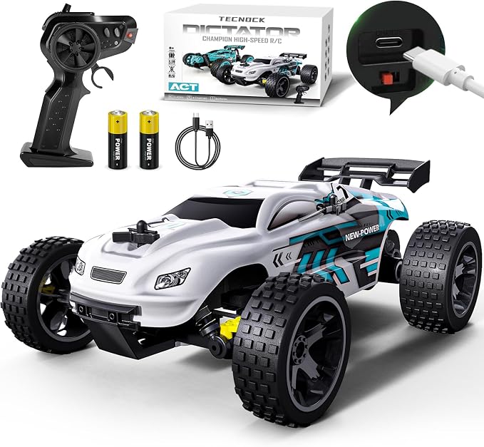 Tecnock RC Cars Remote Control Car for Kids, 1:18 Scale 20 KM/H 2WD Offroad Buggy, 2.4GHz RC Racing Car with USB-C Easy Charging & 50 Mins Playtime, Toys Gifts for Boys & Girls