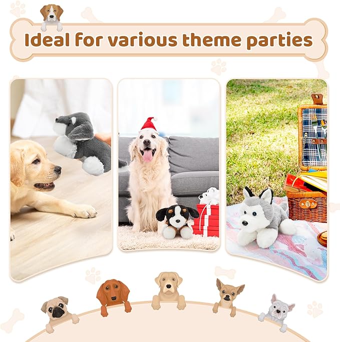 Tezituor 6 Pack Dog Stuffed Animals, 11 Inch Fluffy Puppy Plush Toys Bulk, Assorted Stuffed Dogs for Kids, Lying Dog Plush Set for Birthday Party Favors, Dog Themed Gifts