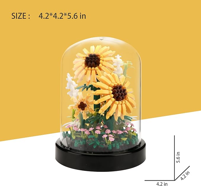 Sunflower DIY Building Blocks Kit - 545 PCS Botanical Flower Bouquet Micro Bricks for Adults and Ages 14+, Creative STEM Gift, Home & Office Decor with Dust Cover