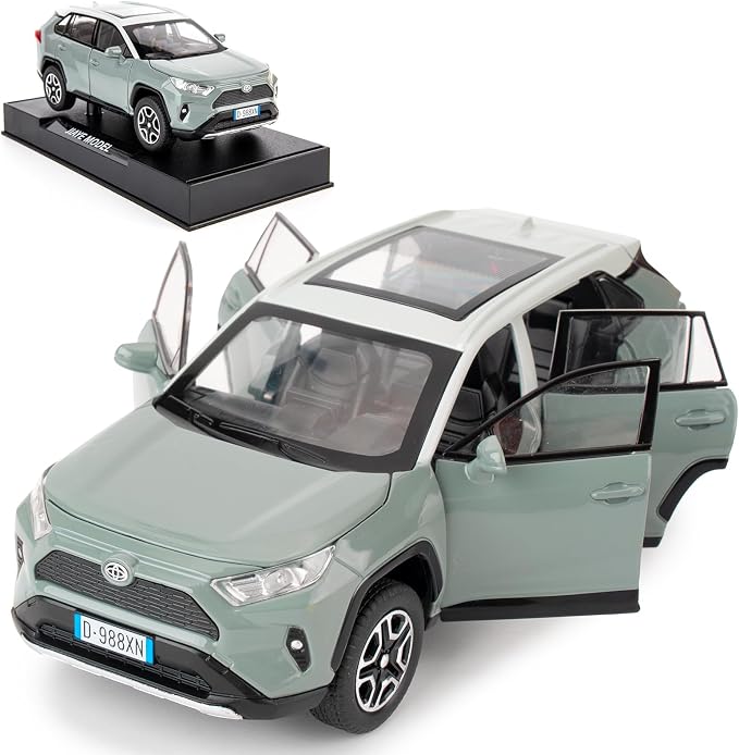 WAKAKAC Model Car 1/32 RAV4 Alloy Diecast Collectible Toy Car with Light and Sound Toy Vehicle Door Can Be Opened for Boys Kids Toddler Gift (Gray)