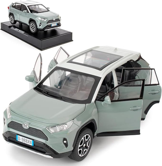 WAKAKAC Model Car 1/32 RAV4 Alloy Diecast Collectible Toy Car with Light and Sound Toy Vehicle Door Can Be Opened for Boys Kids Toddler Gift (Gray)