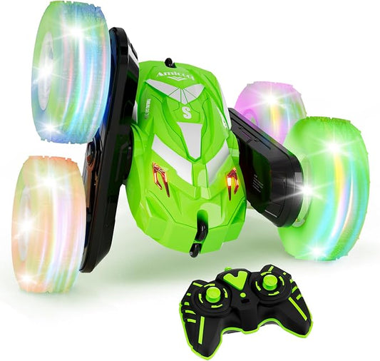 Amicool Remote Control Car for Boy 6-12 with Flashing Light, 6 7 8 9 Years Old Boy Toys, Race RC Cars Stunt Drift 4WD 2.4Ghz Double Sided 360° Flip, Boys Gift Idea for Kids Birthday Christmas, Green