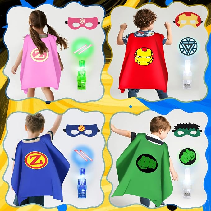 KUBUSFLY Superhero Capes for Kids, 8 Pack Halloween Costumes with Capes Masks Dress Up Set for Cosplay Party Birthday Halloween Christmas Gifts Toys for Boys Girls Kids Toddler 3 4 5 6 7+