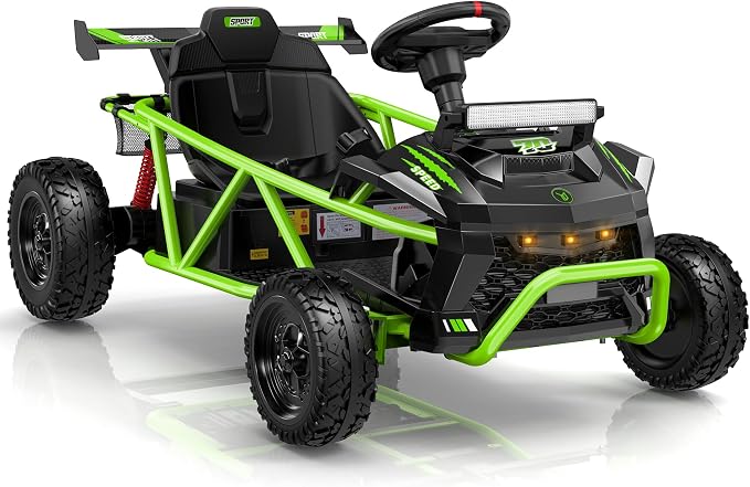First Ride On 36V Kids Off-Road Go Kart, 400W Electric Ride-On Car for Ages 6+, Up to 9.3 MPH, EVA Tires, Metal Frame, Hall Throttle, Electronic Brake, Adjustable Seat, Bluetooth (Green)