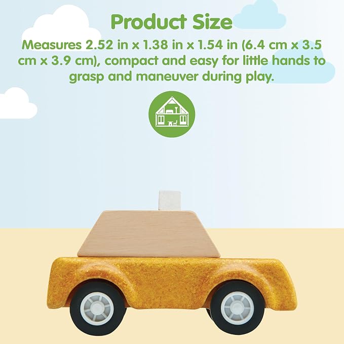 PlanToys® Yellow Taxicab Wooden Montessori Vehicle Toy | Early Movement, Imagination and Practical Life Exploration | Eco Friendly Taxi for Indoor and Outdoor Play